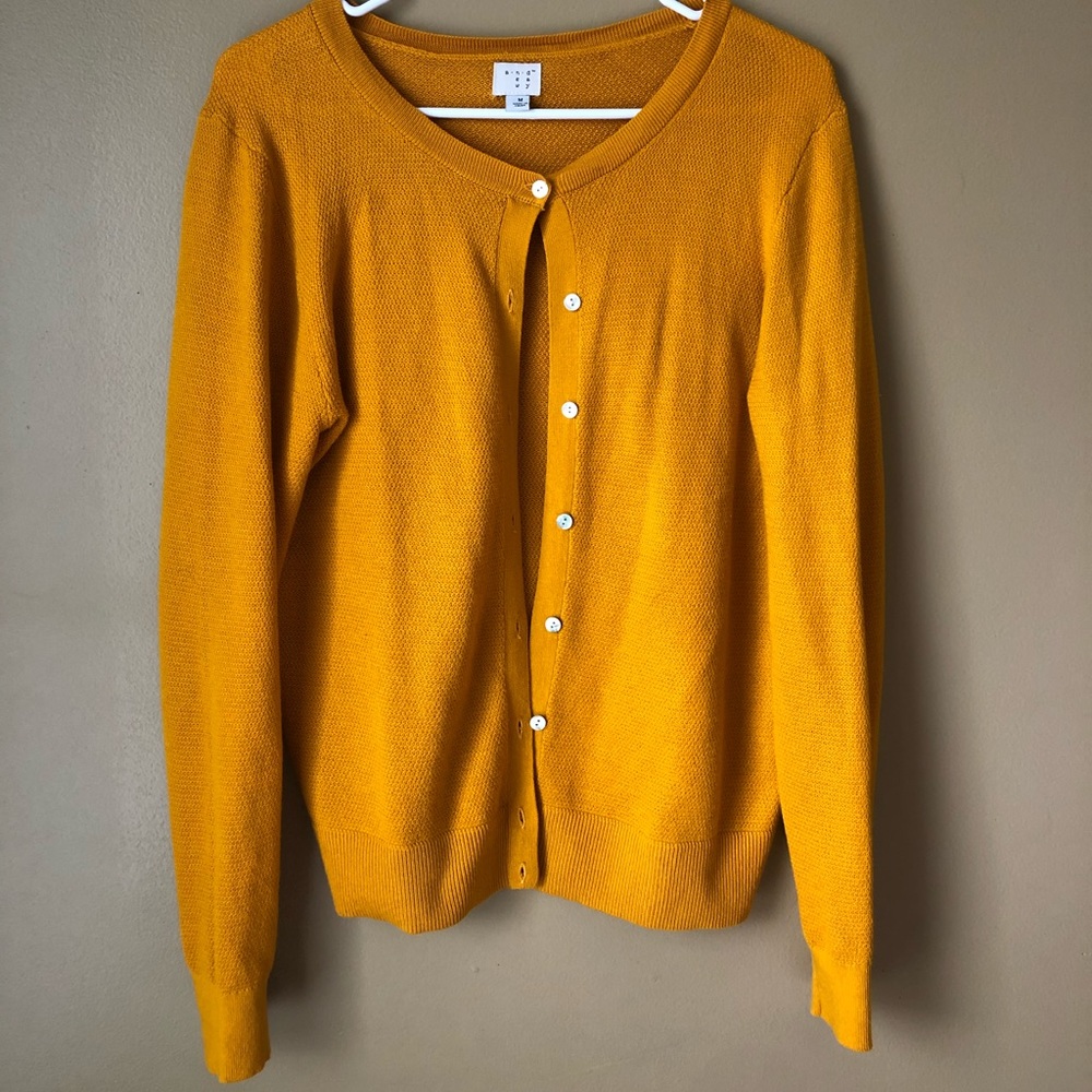 Mustard Yellow/Orange Knit Button Up Sweater